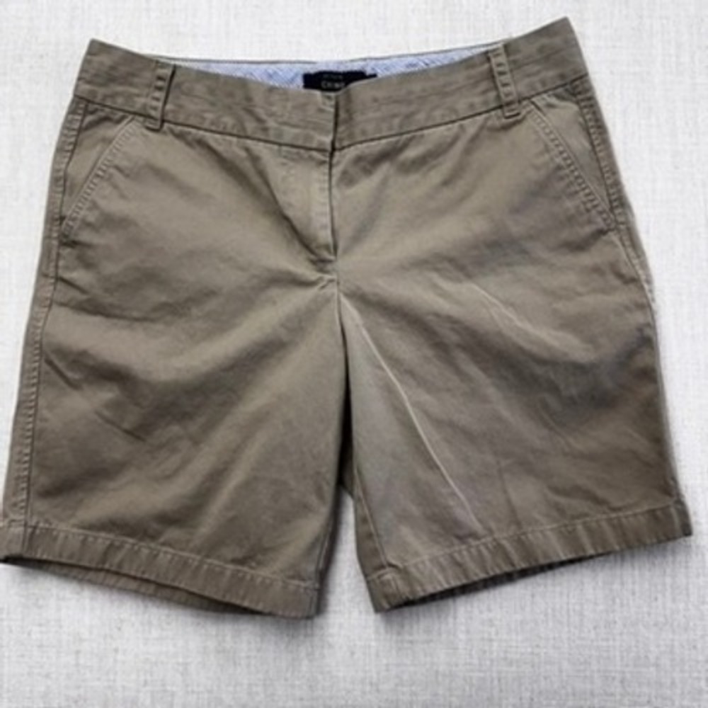 J.Crew Womens Chino Shorts Khaki Tan Cotton Mid Rise Size 10 5 Inch Inseam